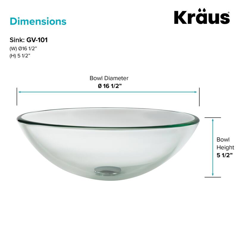 Kraus 16-1/2" Clear Glass Vessel Bathroom Sink Only