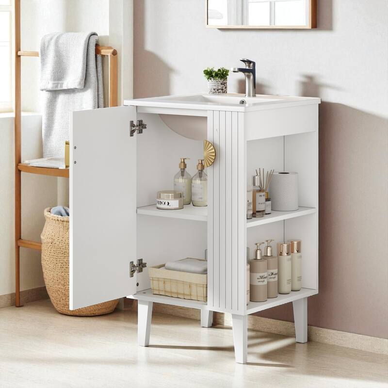 20" Freestanding Bathroom Vanity with Ceramic Sink, Soft-Close Door and Half-Moon Pull, French Style Cabinet