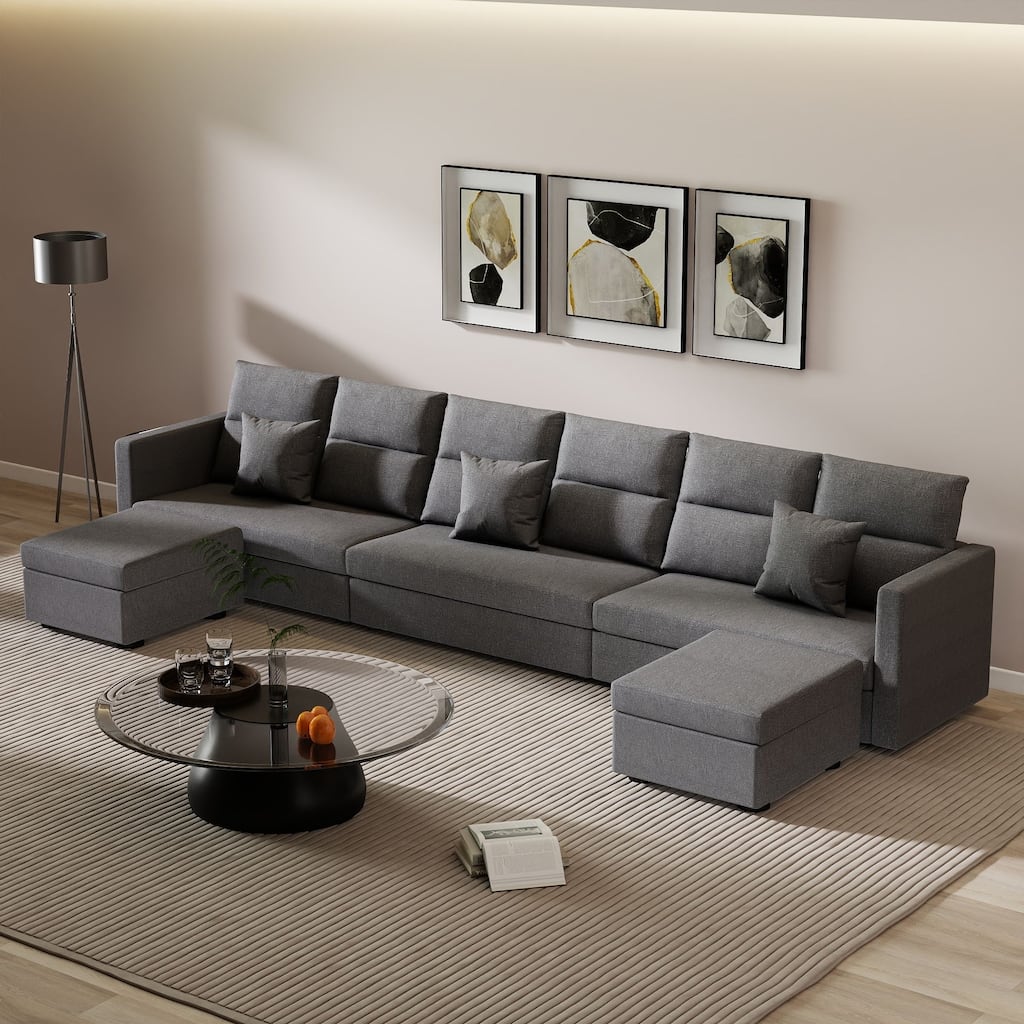 Modular Sectional Couch with Ottoman, Sectional Deep Seat Couch for Apartment