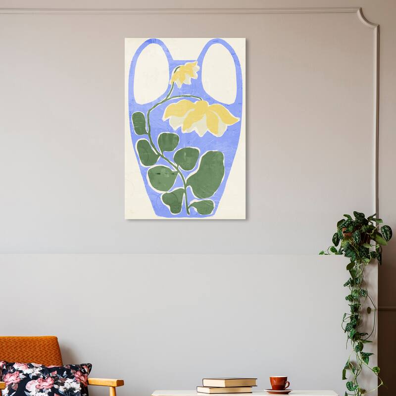 Wynwood Studio Canvas Abstract Blue Floral Vase Blue and Bohemian & Eclectic Wall Art Canvas Print - 30 x 20