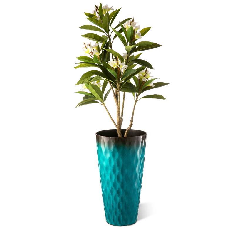 Glitzhome 23.75"H Set of 2 Oversized Wavy Texture Cobalt Blue/Turquoise/Red Tall Plastic Planter