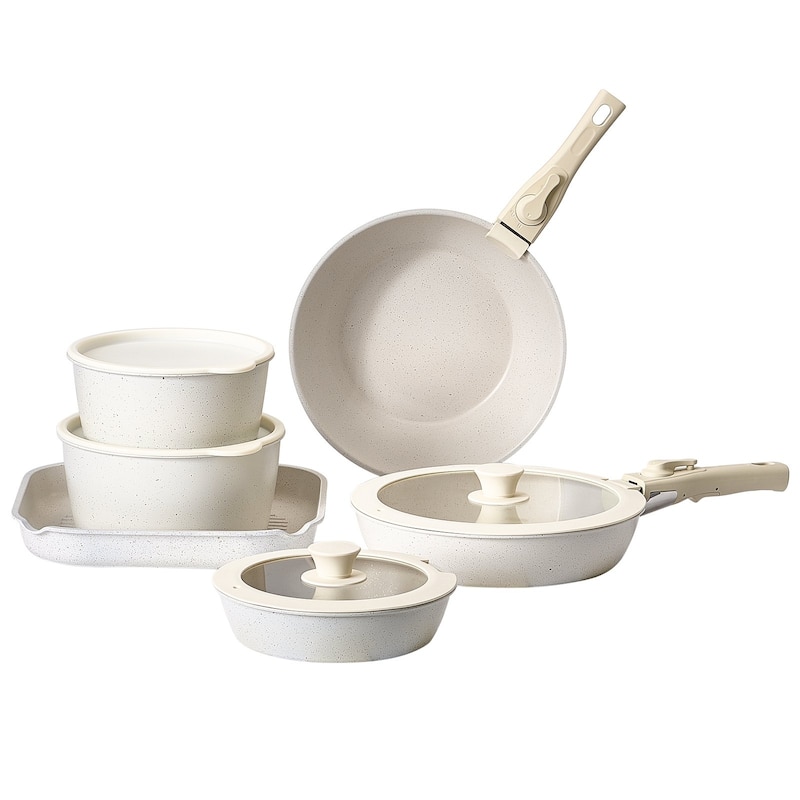 Aluminum 17 Piece Cookware Set with Detachable Handles and Non-Stick Coating