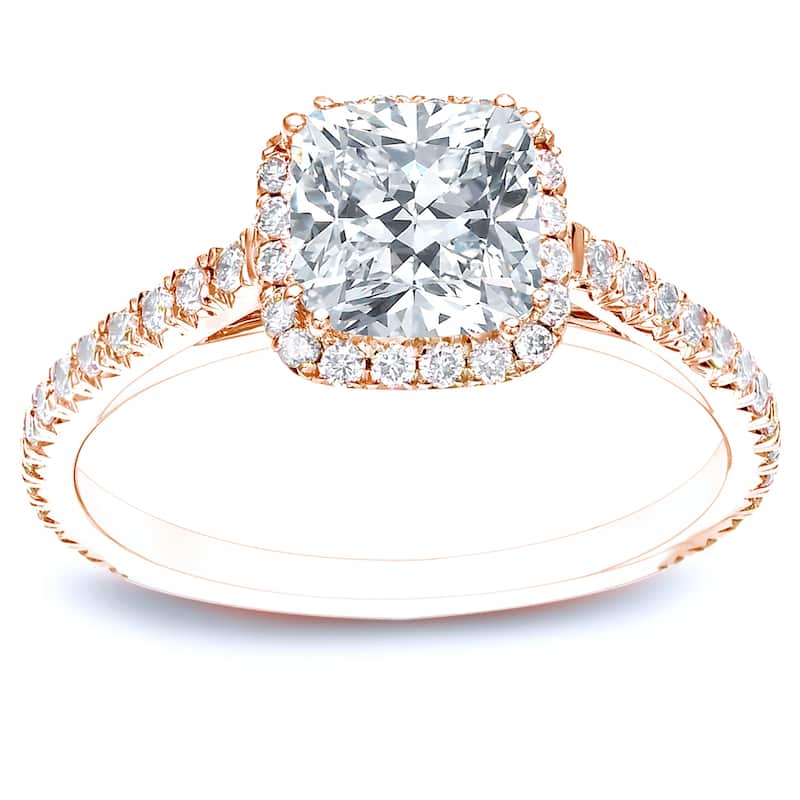 Auriya 14k Gold 1 1/2ctw Cushion-cut Halo Diamond Engagement Ring Certified - Rose - 4