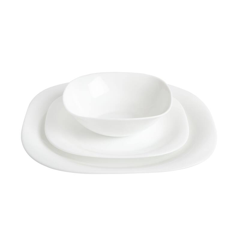 Gibson Home Ultra Soft-Square 18-Piece Dinnerware Set, Opal Glass