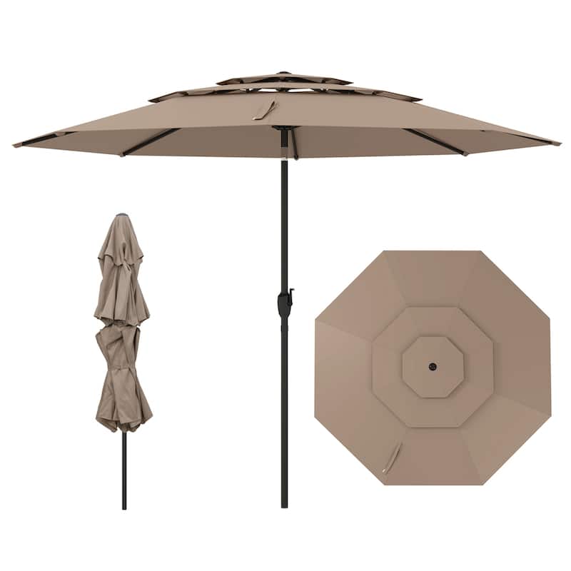 10 Ft Patio Umbrella with Crank and Tilt Vented Polyester Canopy for Backyard and Pool Shade