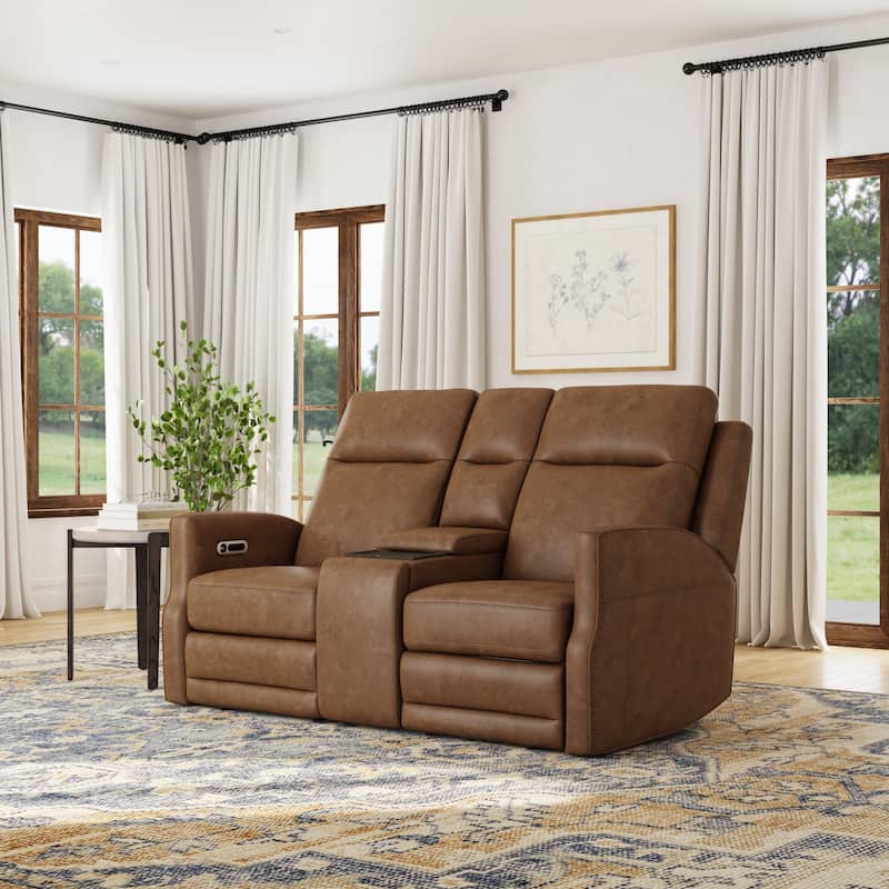 Maxwellton Cedar Power Reclining Loveseat with Console, Power Headrests and Lumbar by Flexsteel - 69" x 42" x 39" - Brown