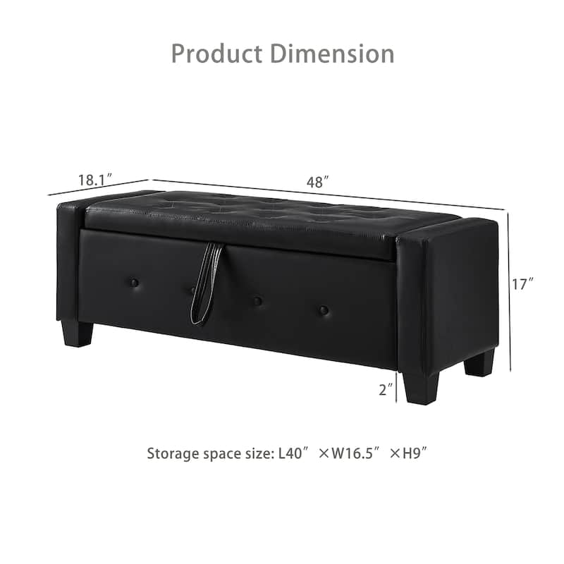 Black Bedroom End of Bed Bench Storage Bench with Wood Legs, Leather Bench Upholstered Bench Dining Bench