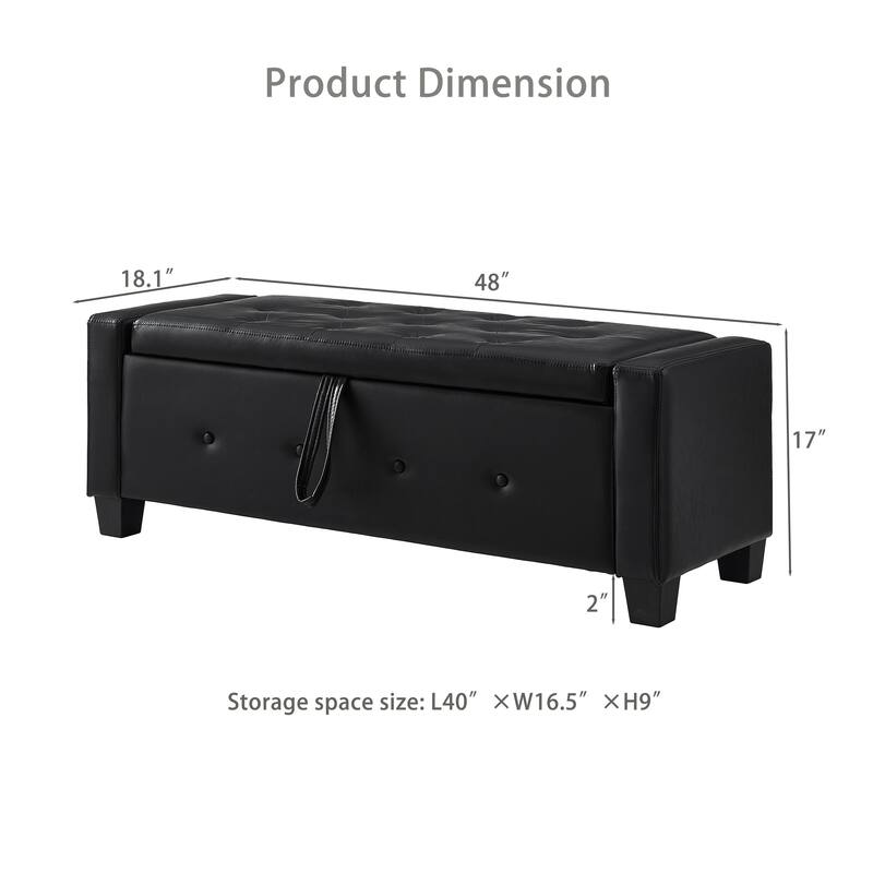 Tufted Faux Leather Storage Ottoman Bench for Bedroom, Living Room & Hallway, 48" Multifunctional Upholstered End of Bed Bench