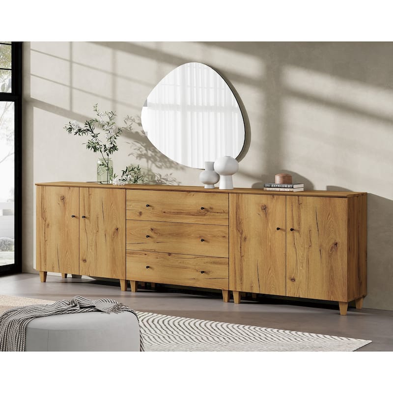 Wood Dresser with 3 Drawers and 2 Cabinets for Bedroom, 106" Wide