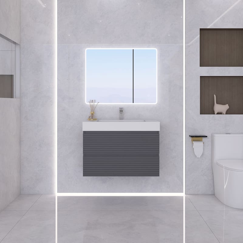Wall-Mounted Bathroom Vanity in Gray with Undermount Sink without Faucet