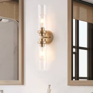 Modern 2-Light Cylinder Clear Glass Wall Sconce for Bathroom Hallway