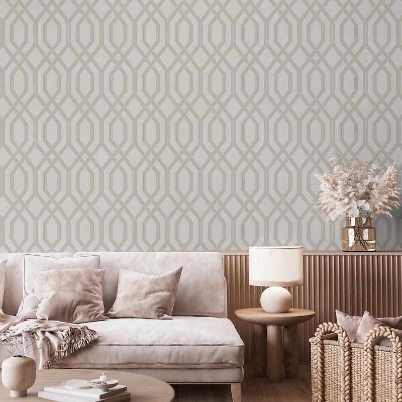 Modern Flocked Geometric Embossed Wallpaper - White
