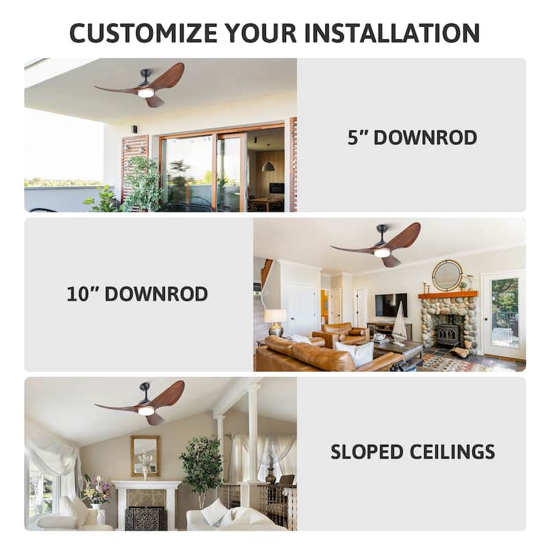 52" Outdoor Wet-Rated Waterproof LED Ceiling Fan with Dimmable Light and Remote Control