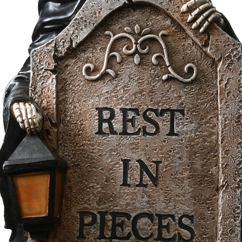 National Tree Company Halloween Skeleton Grim Reaper Standing with a Gravestone Decoration, 16 Inches