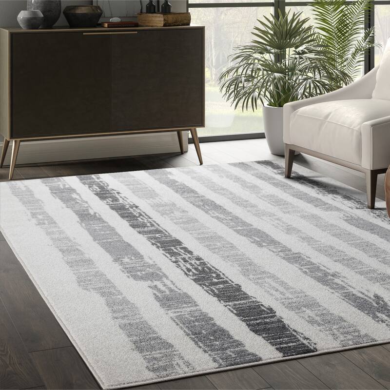 Abani Casa Faded Striped Morrocan Inspired Area Rug - 3' x 5' - Ivory