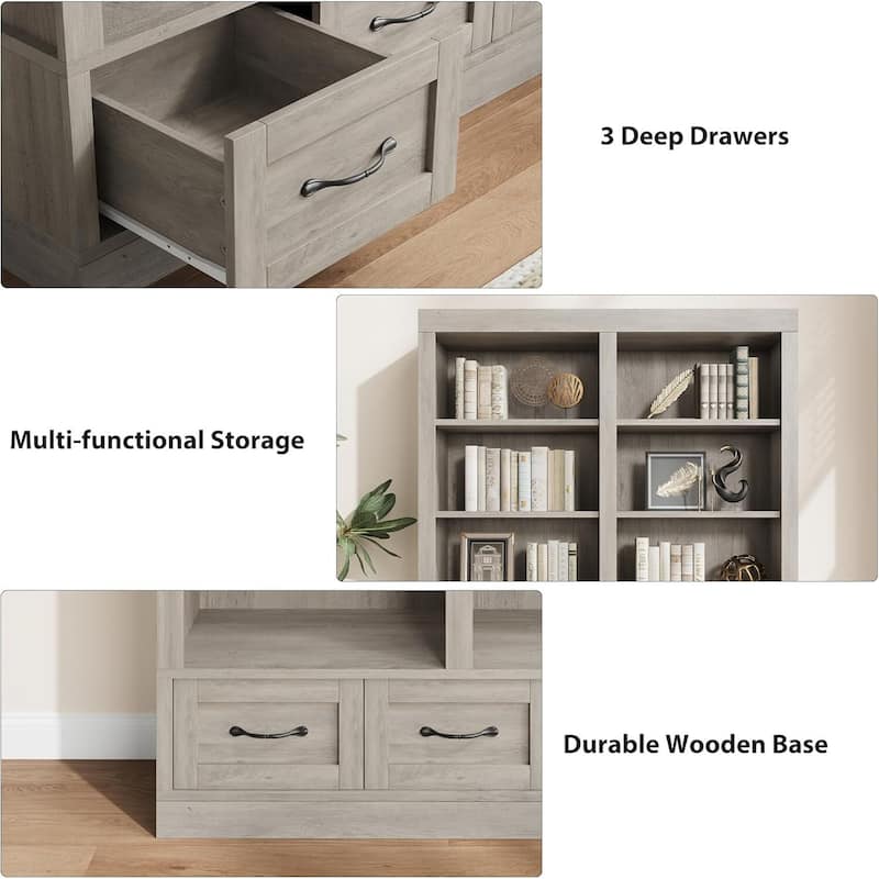 70.7" Tall 5-Tier Double Wide Bookshelf with Storage Drawer for Living Room