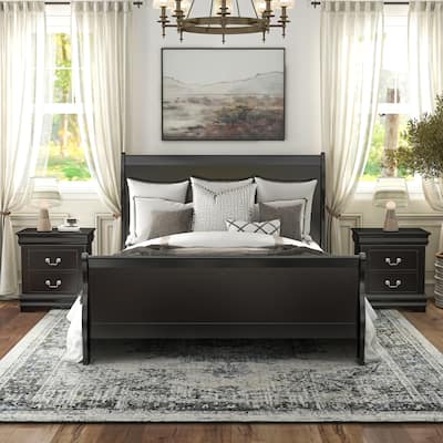 Furniture of America Mayday Traditional Solid Wood 3-Piece Bed and 2 Nightstand Bedroom Set