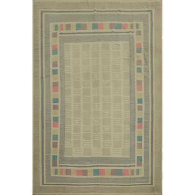 Hand Woven Oriental 100% Wool Carpet Southwestern Tribal Beige & Ivories Kilim Area Rug - 9' 9'' X 7' 10''