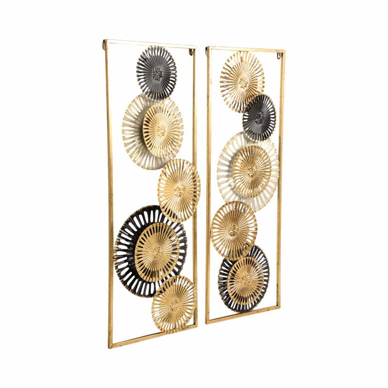 Metal Geometric Pierced Disc Wall Art Set - Gold, 32"