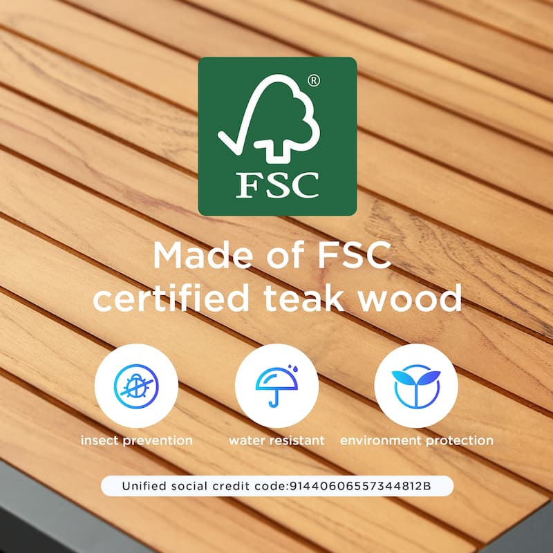 HIGOLD Teak Aluminum 1-Piece Extendable Patio Dining Table, Outdoor Furniture for 8