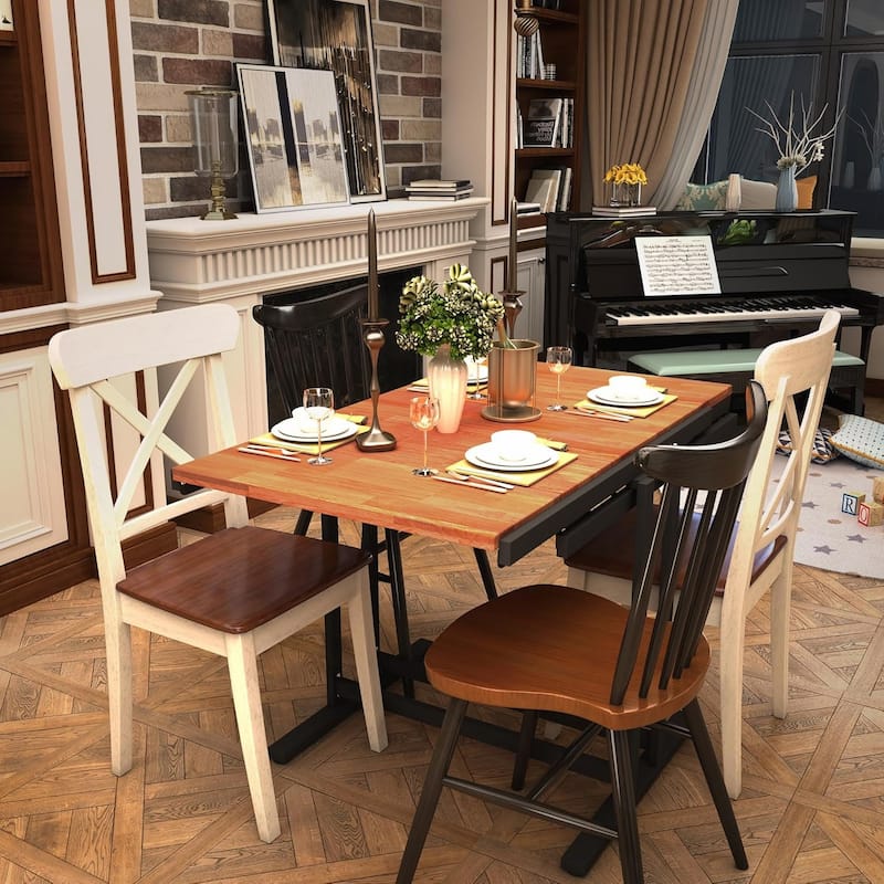 Versatile Convertible Dining Table with Industrial Rustic Design for Compact Spaces - Wood