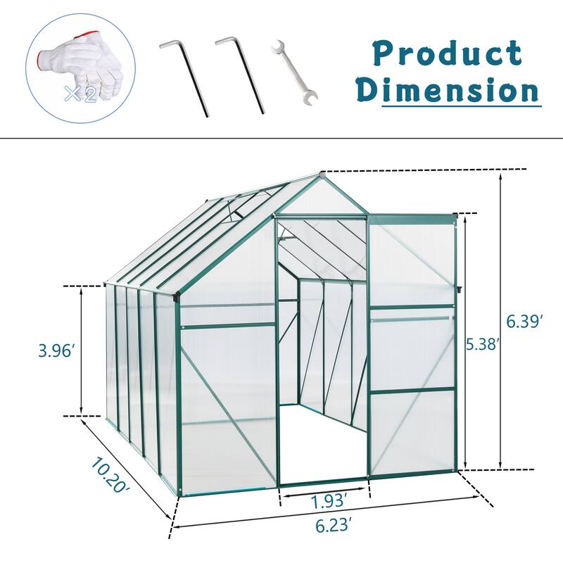 Sealy 6x8FT Polycarbonate Greenhouse Raised Base