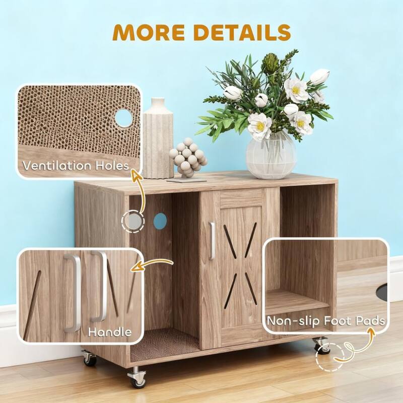 Cat Washroom End Side Table Cat Litter Box Enclosure with Scratching Board