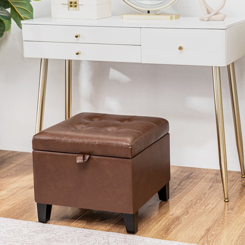 Adeco Faux Leather Tufted Flip Top Storage Ottoman