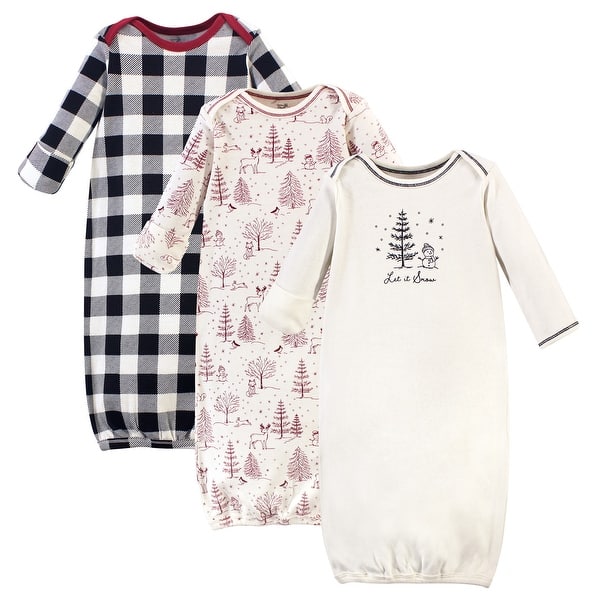 slide 1 of 1, Touched by Nature Baby Organic Cotton Long-Sleeve Gowns 3pk, Winter Woodland Preemie - Winter Woodland