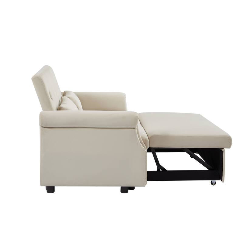 Velvet Convertible Loveseat Sleeper sofa with 2 Lumbar Pillows, Adjustable Pull-Out Bed and Removable Armrest