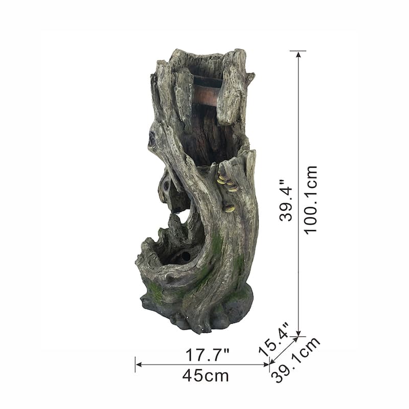 Polyresin Rusitic Floor Standing Waterfall Fountain with Light,Natural Water Feature for Garden Lawn Porch Yard