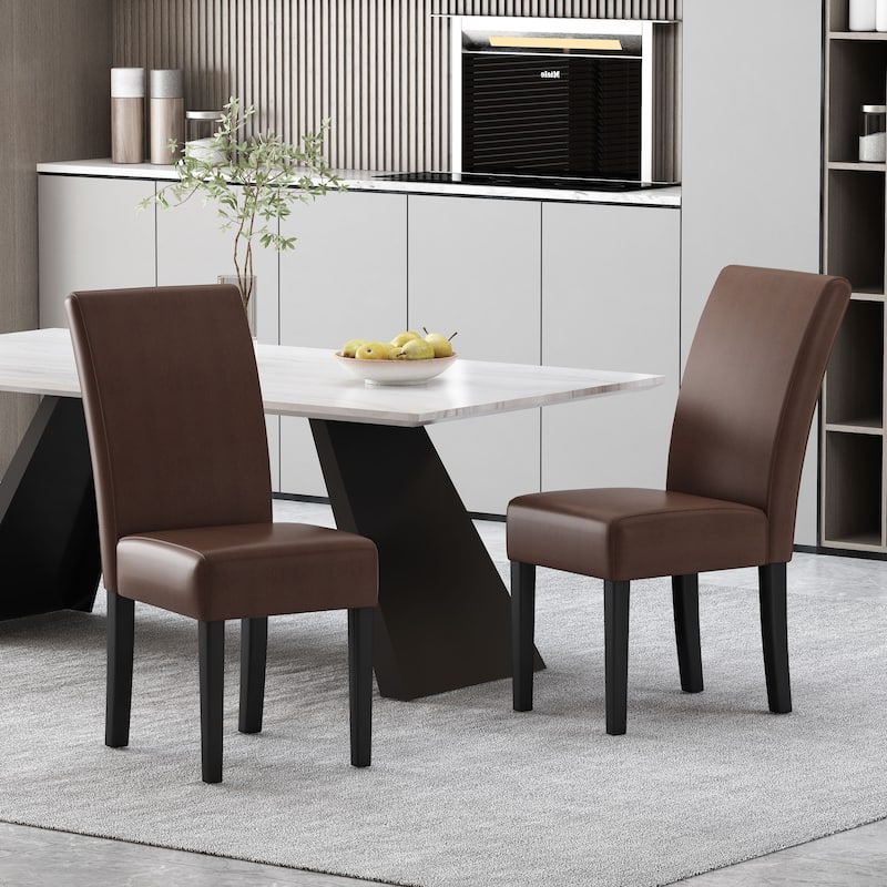 Dark Brown Upholstered Chairs Dining Room, PU Dining Chairs Set of 2