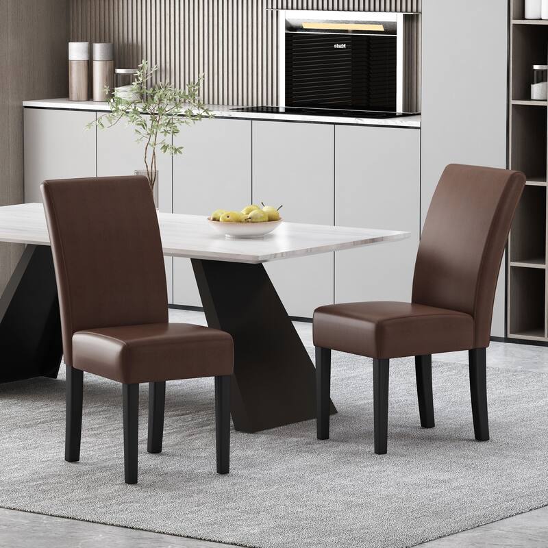 Upholstered Chairs Kitchen & Dining Room, PU Dining Chairs Set of 2, Modern Armless Dining Table Chairs with Matel Legs, Black - Dark Brown