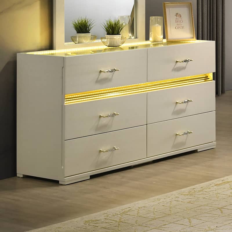 light beige dresser Baxton Studio Jonesy Mid-Century Beige Linen Upholstered 6-Drawer Dresser