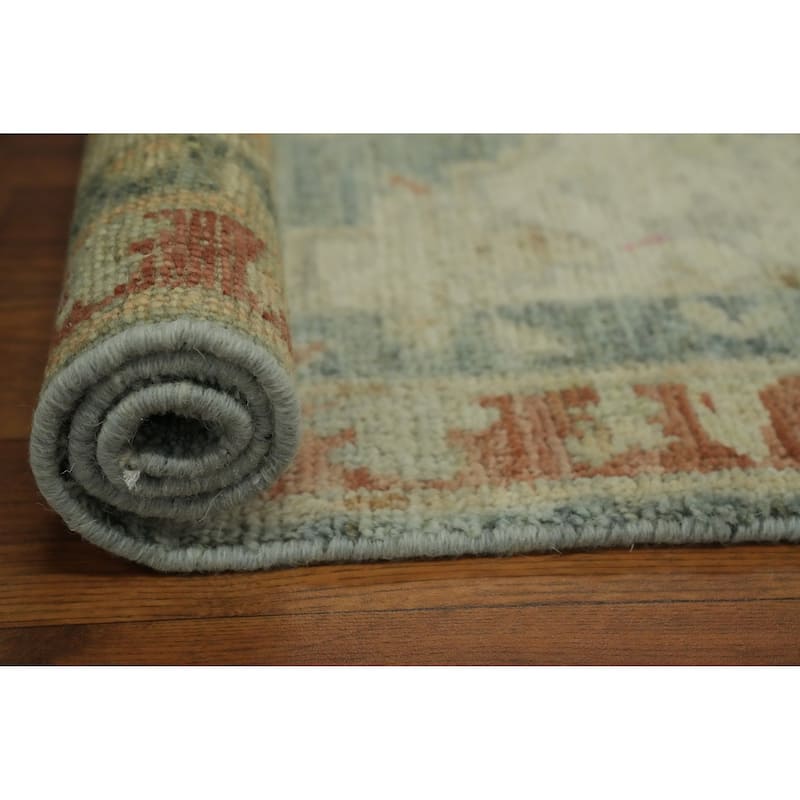 Vegetable Dye Wool Oushak Turkish Foyer Rug, Medallion Geometric Carpet - 2' 11'' X 1' 11''