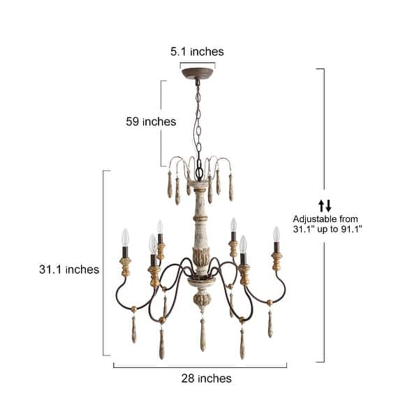 Farmhouse 6-light 2-tier Wood French Country Candle Chandelier For 