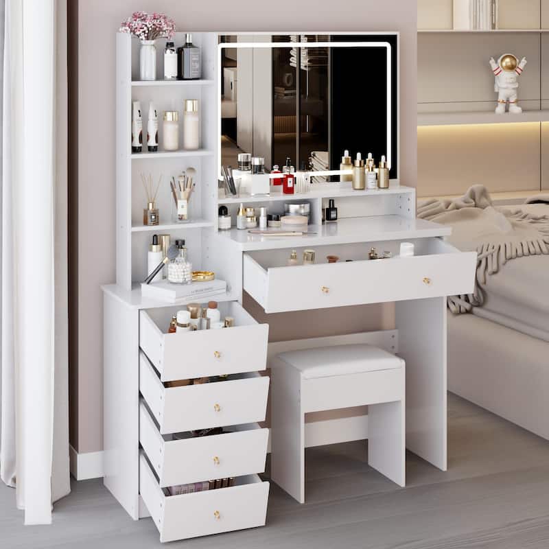 Vanity Table with 3-color Switch LED Mirror