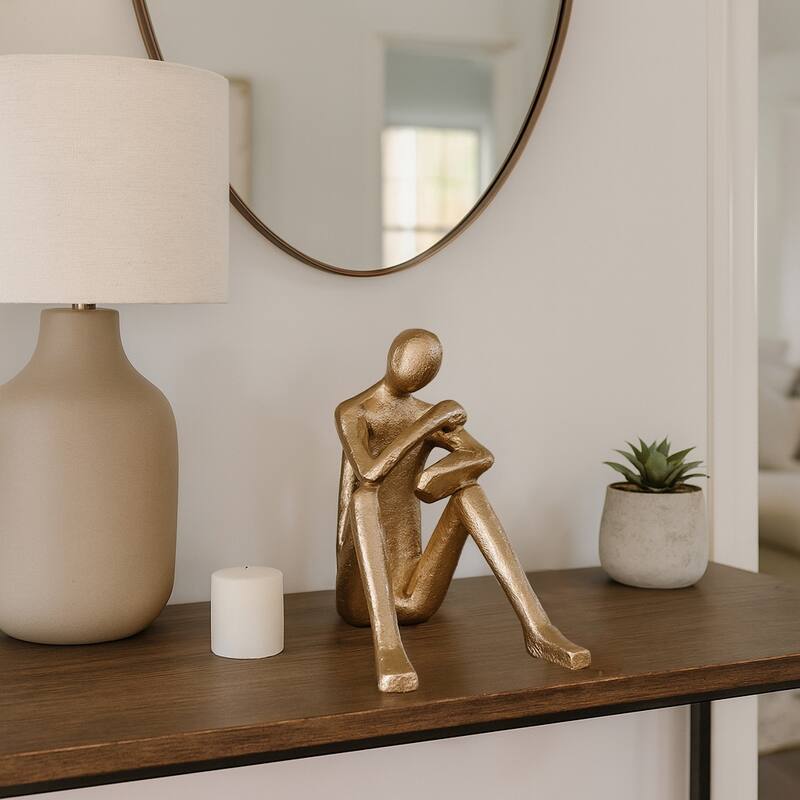 Sitting Man Sculpture Figurine for Home Decor - 6.75", Gold - 6.75" - Gold - 6.75"