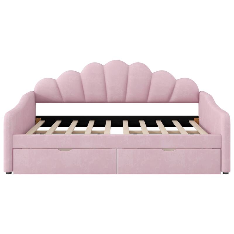 Full Size Shell-Shaped Backrest Upholstered Daybed with Optional Trundle or Drawers
