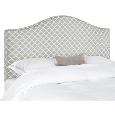 SAFAVIEH Annique Grey/ White Camelback Upholstered Headboard - Silver Nailhead (King)