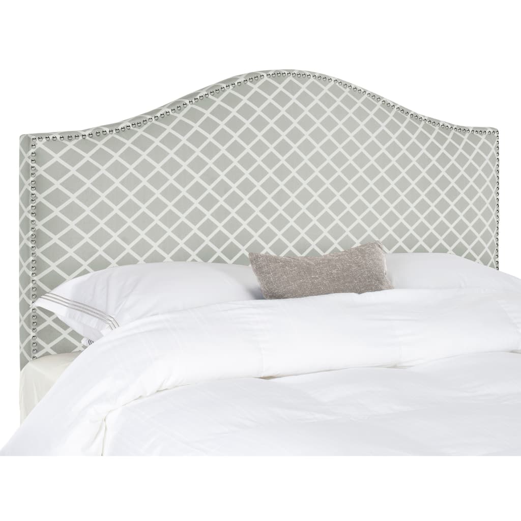 SAFAVIEH Annique Grey/ White Camelback Upholstered Headboard - Silver Nailhead (King)