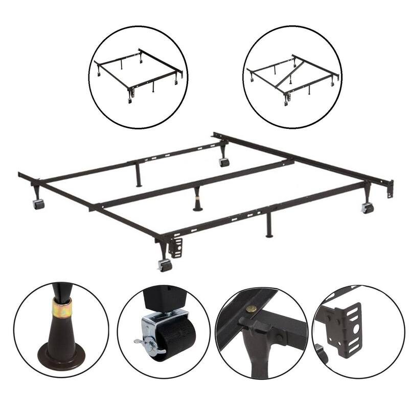Queen Sturdy Black Metal Adjustable Bed Frame w/Headboard Brackets