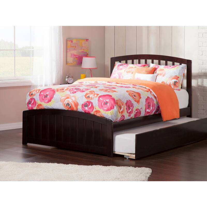 Victorian Platform Bed with Trundle - Twin Size, Hardwood Frame, Espresso Finish, Modern Design