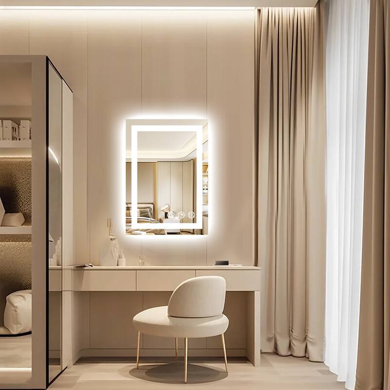 FTL Large LED Bathroom Vanity Mirror Wall Mounted Dimmable Anti-fog,Frameless,3-Color - 32×24in