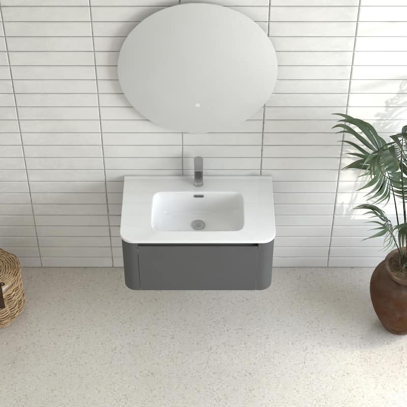 30" Wall Mounted Bathroom Vanity with Basin Floating Vanity Drawer Bathroom Cabinet with White Ceramic Integrated Basin