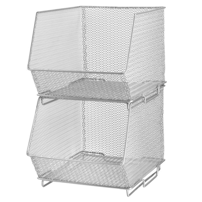 Mesh Stacking Bin Silver Storage Containers Pantry Organizers Great - 8.5x10x8-2 pack