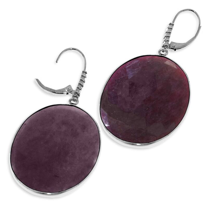 14K Solid Gold Diamonds Leverback Fine Ruby Gemstone Earrings