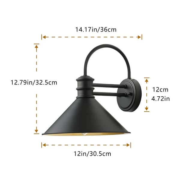 Vintage Farmhouse 1-Light Matte Black Gooseneck Wall Sconce with Cone Metal Shade