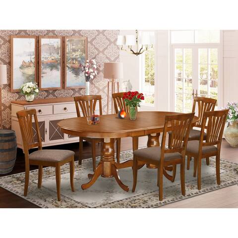 7 PC Dining Set Includes Double Pedestal Dining Table and 6 Dining Chairs - Saddle Brown Finish (Seat's Type Options)