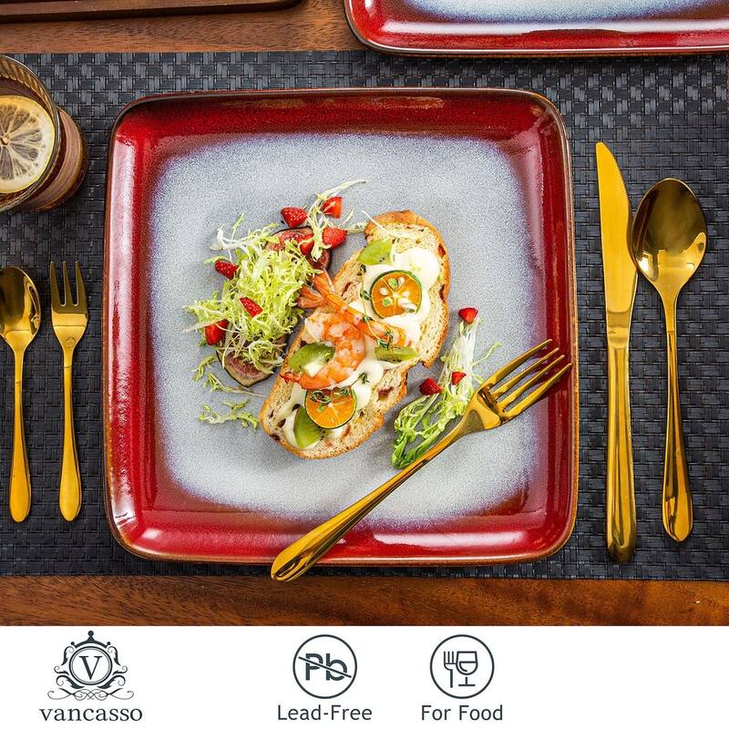 vancasso Stern Reactive Glaze Stoneware Dinnerware Set, Service for 4